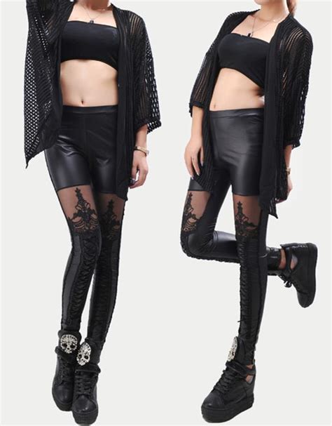 stylish sexy women s lace up faux pu leather lace leggings pants tights esy1 ebay