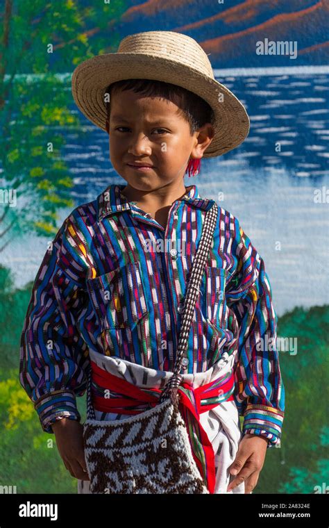 Young Mayan Boy Age 6 Wearing Traditional Dress Of San Pedro La