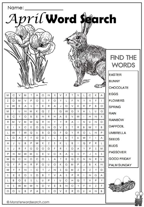 April Word Search Monster Word Search