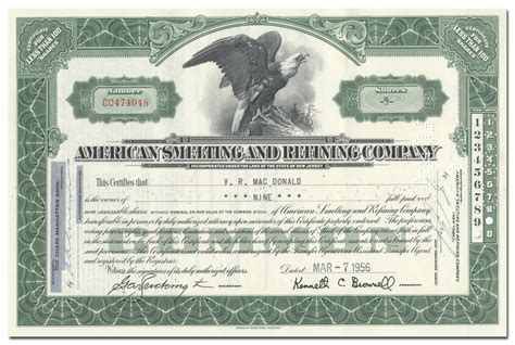 American Smelting And Refining Company Stock Certificate Ghosts Of