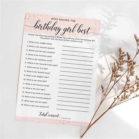 Who Knows The Birthday Girl Best Quiz Pink And Gold Birthday Etsy Artofit