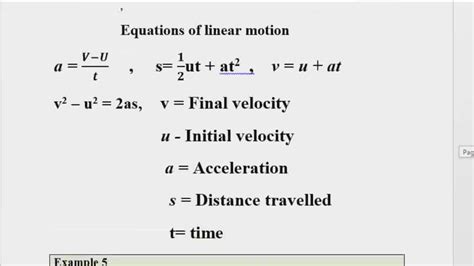 Equation Of Linear Motion Youtube
