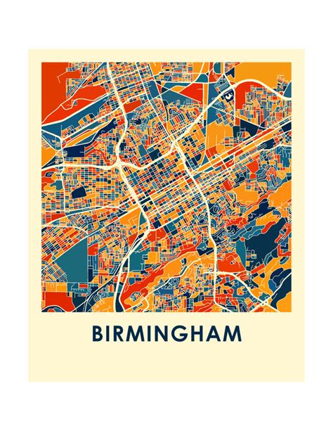 Birmingham Alabama Map Print Full Color Map Poster Etsy