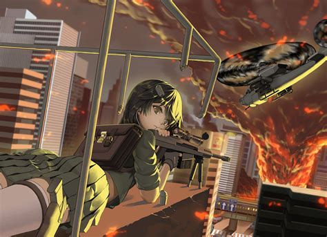 Wallpaper Gun City Anime Girls Weapon Sniper Rifle Ah 64 Apache