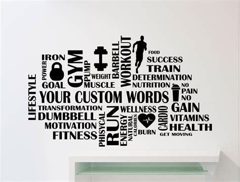 Custom Fitness Gym Words Cloud Wall Sticker Motivational Sport