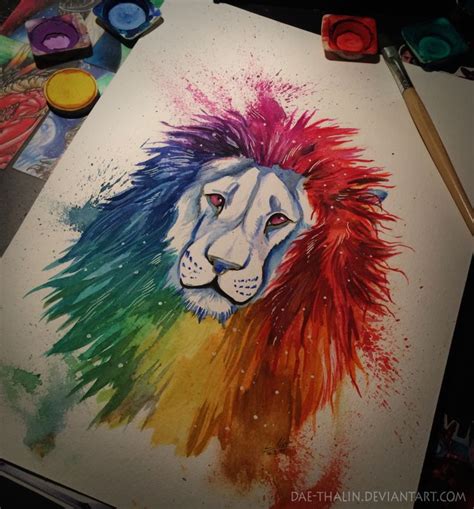 Rainbow Lion By Dae Thalin On Deviantart Rainbow Lion Lion Painting
