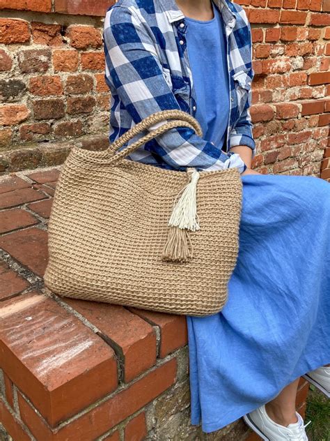 Gehaakte Jute Tas Grote Strandtas Eco Boodschappentas Grote Etsy Nederland