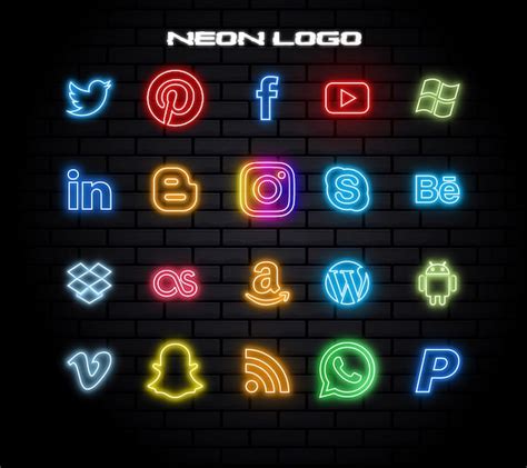 Premium Vector Neon Style Social Media Logos And Icons Set Like