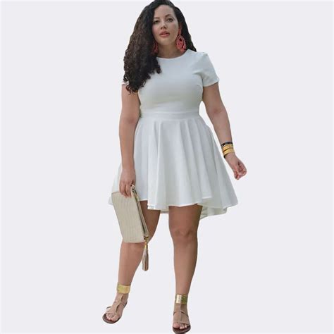 Plus Size Fashion White Short Sleeve O Neck Women Dress Summer New 2016