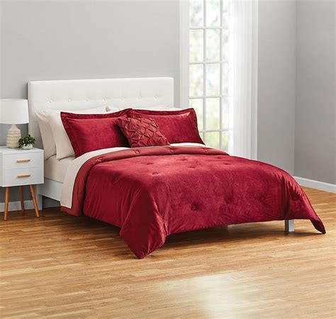 Mainstays Red Velvet Damask 7 Piece Bed In A Bag Comforter Set With