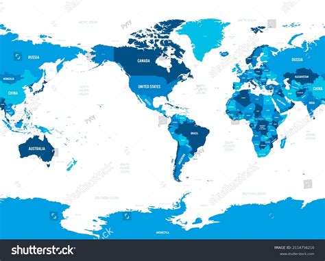 World Map America Centered Blue Hue Stock Vector Royalty Free 2114756210