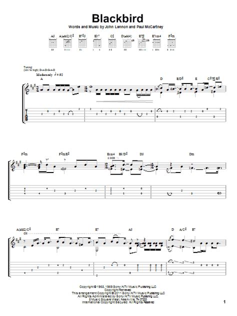 Free tablature, sheet music, video tutorial and chords. The Beatles: Blackbird - Guitar Tab | Sheetmusicdirect.com