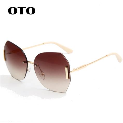 oto fashion luxury oversized rimless sunglasses women brand designer gradient lens sun glasses