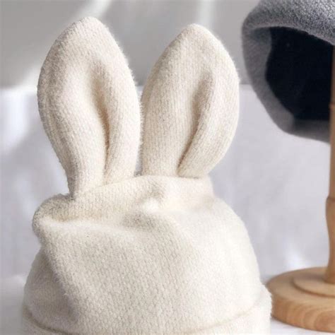 Rabbit Ears Soft Aesthetic Knitted Beanie Hat In 2021 Beanie Hats