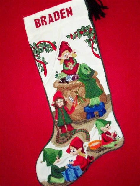 Elves Christmas Stocking Kit Crewel Stitch Embroidery