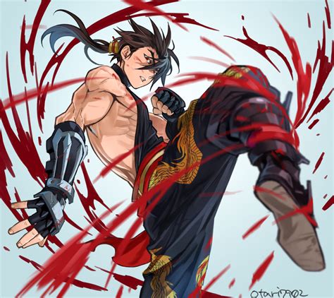 Safebooru 1boy Action Black Hair Blood Brown Hair Cannon Dancer