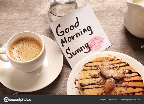 Full hd good morning wallpaper, gm laptop images high resolution with 1366x768. Breakfast and GOOD MORNING greeting note — Stock Photo ...