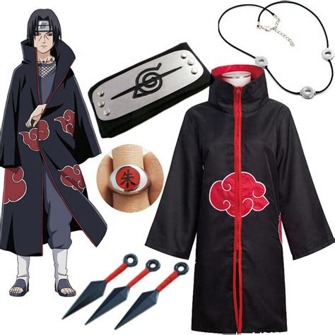 Naruto Uchiha Itachi Cosplay Costume Akatsuki Cloak Set