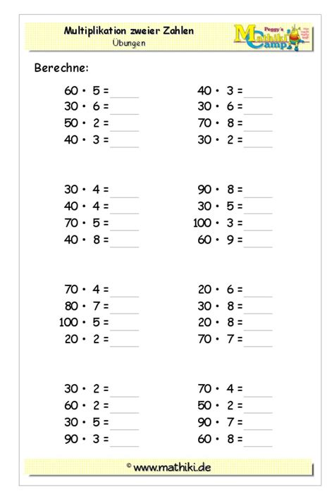 4 arbeitsblätter multiplikation und division in klasse 5. Lade Dir das Arbeitsblatt "Multiplikation mit Zehnerzahlen ...