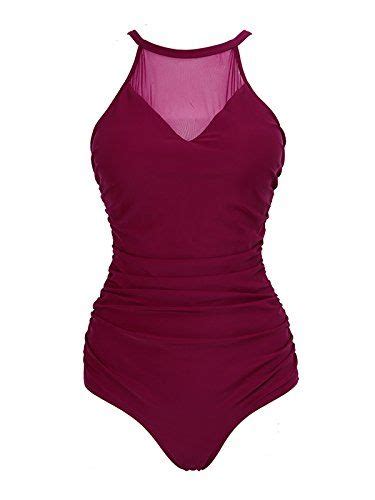vintage ruched one piece swimsuit sexy mesh v neck swimwear plus size tummy control bathing suit