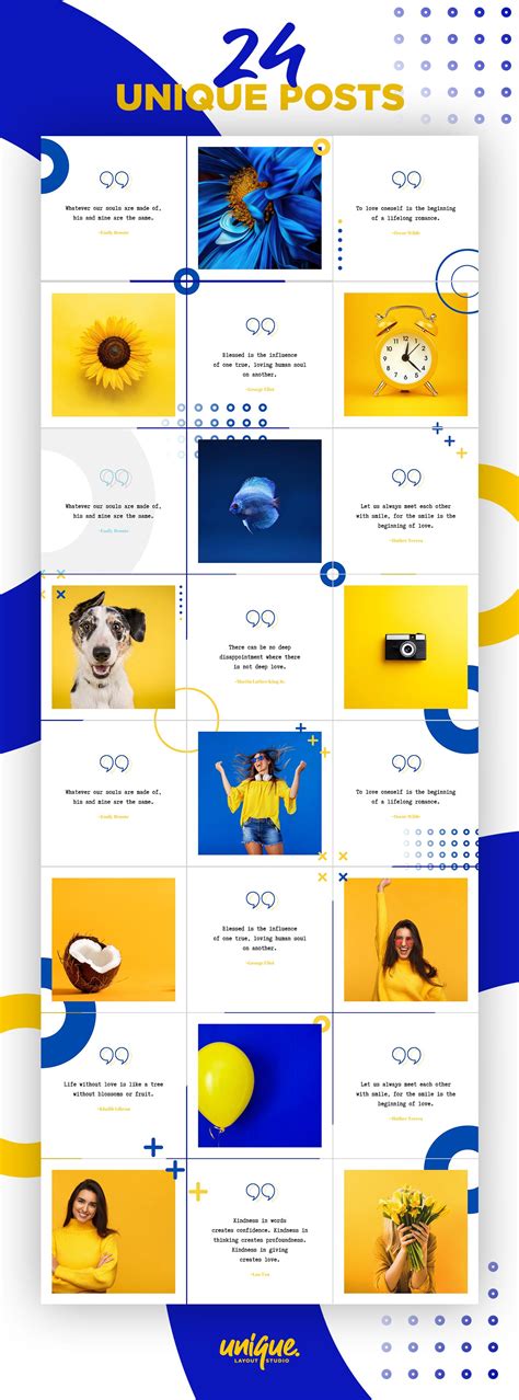 Instagram Puzzle Template For Canva Blue And Yellow Feed Posts Collage