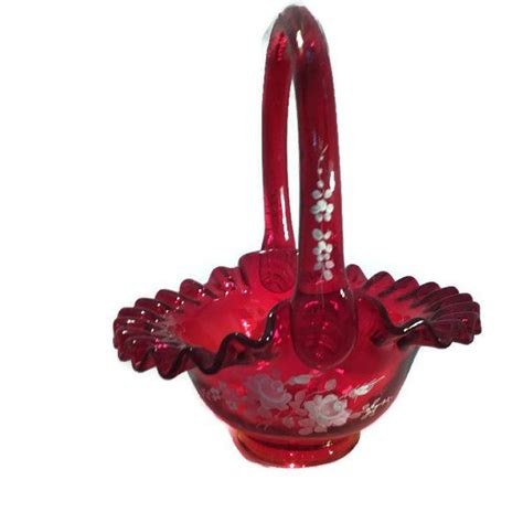 Fenton Ruby Red Glass Basket Handpainted Collectible