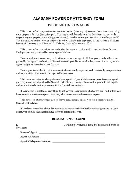 Alabama Durable Power Of Attorney Form Pdf Free Printable Legal Forms