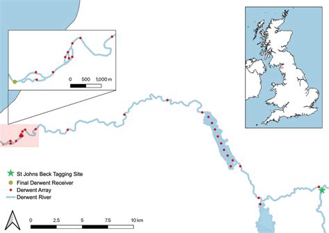 Map Showing The River Derwent Tracking Project Receiver Locations And