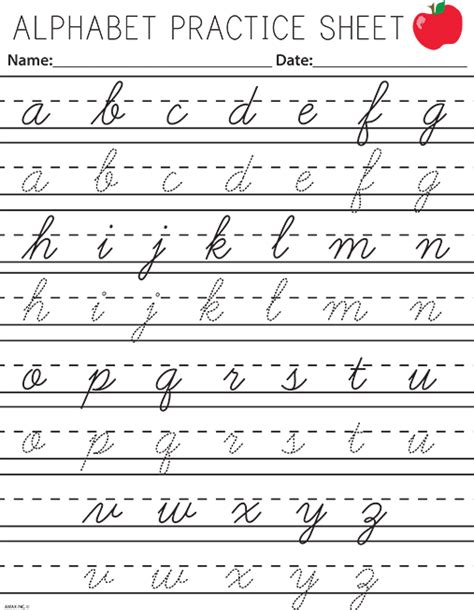 This workbook focuses on penmanship practice. Cursive handwriting sheet with arrow indicate correct ...