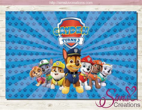 Paw Patrol Birthday Printable Backdrop Banner Party Poster Sims Luv