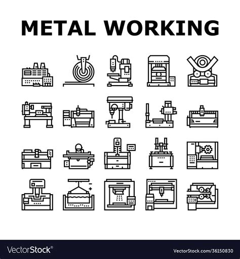 Metal Working Machine Collection Icons Set Vector Image