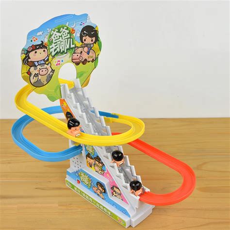 New Action Figure Climb Stairs Electric Slide Track Toy Rotating Slide Toys Set Multilayer Track