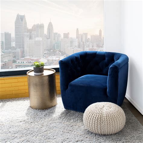 Sturdy wooden frame for a durable addition to any living space. Rose Mid-Century Modern Navy Blue Velvet Swivel Accent ...