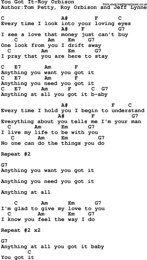 Country Music You Got It Roy Orbison Lyrics And Chords