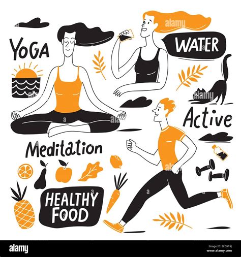 Healthy Lifestyle Vector Design With People Elements And Lettering