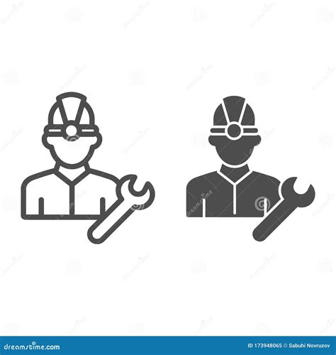 Fuel Engineer Line And Solid Icon Oil Miner Man Construction Worker
