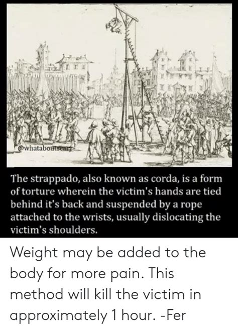 The Strappado Also Known As Corda Is A Form Of Torture Wherein The Victim S Hands Are Tied