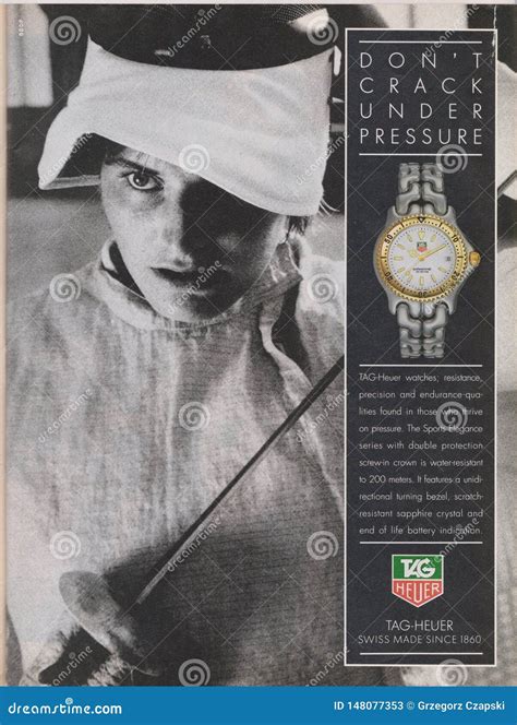 poster advertising tag heuer watch in magazine from 1992 don`t crack under pressuere slogan