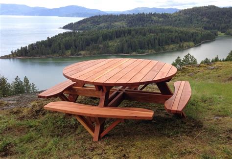 Round Picnic Tables With Attached Benches Built To Last Decades Forever Redwood