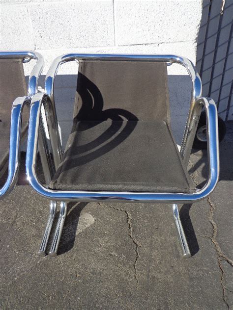 22.5 wide x 24.25 deep x 31.75 high, with a seat height of 18.75 inches all pieces of sophisticated set of four chrome framed upholstered seat and back dining chairs designed by jerry johnson for landes furniture. Arcadia Jerry Johnson Dining Set Mid Century Modern MCM ...