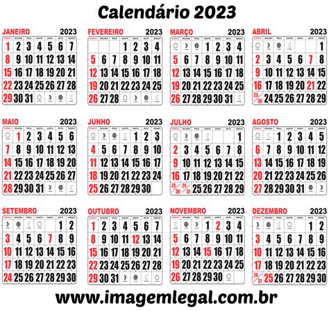 Calendário 2023 Com Fase Da Lua Sem Feriados Imagem Legal