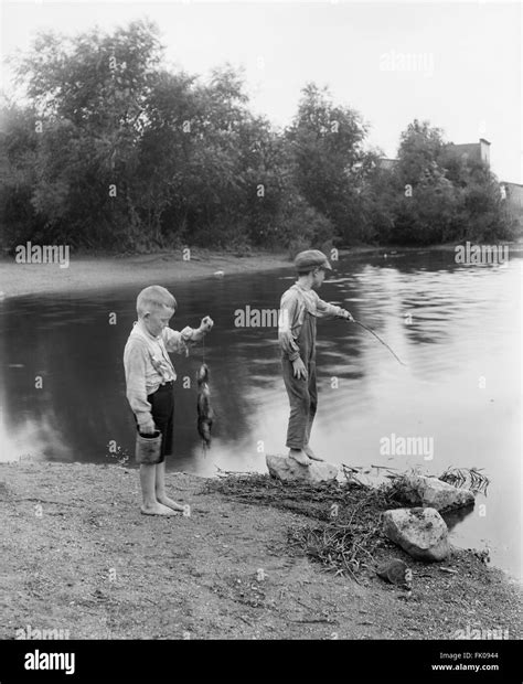 Two Boys Fishing Summit Illinois Usa Circa 1900 Stock Photo Alamy