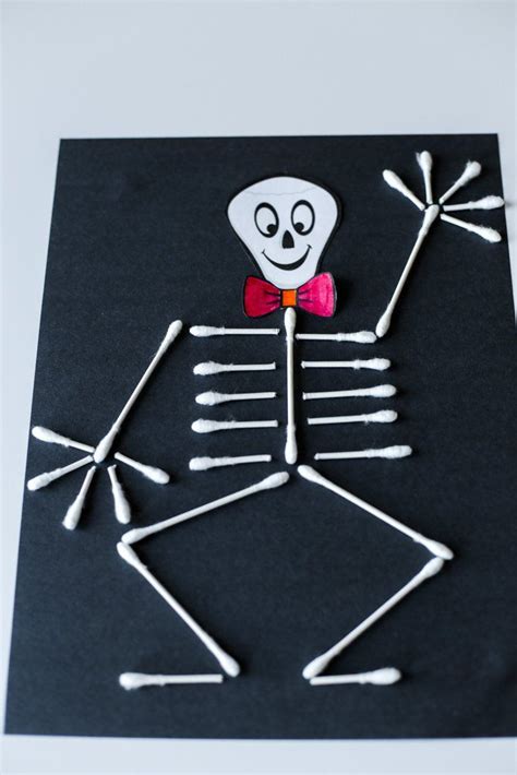 Easy Q Tip Skeleton Craft Free Printable Thriving Home Halloween