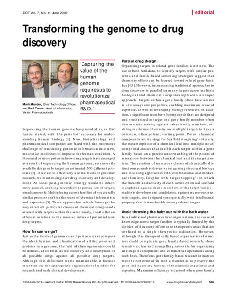 Pdf Transforming The Genome To Drug Discovery Mark Murcko