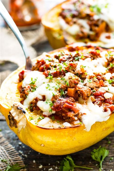 Lasagna Spaghetti Squash Boats With Ground Turkey Low Carb Dinner