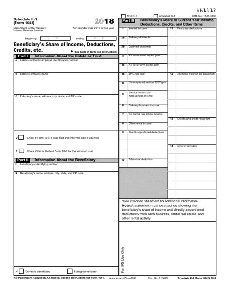 Irs Fillable K 1 Form 1041 Printable Forms Free Online