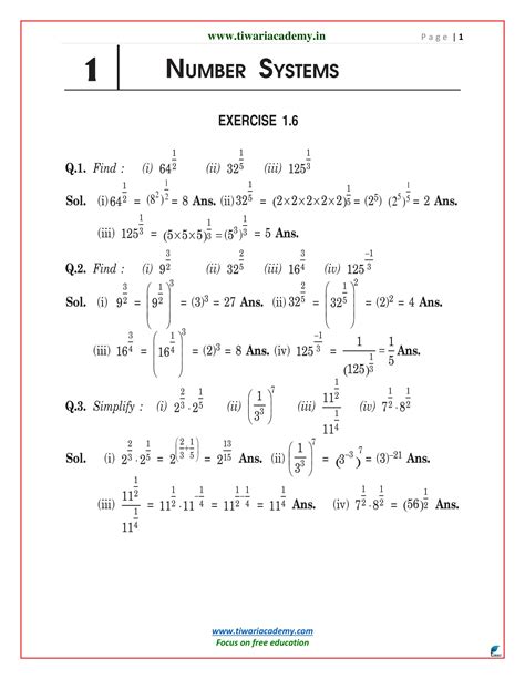 Ncert Solutions For Class 9 Maths Chapter 1 Number Systems In Pdf