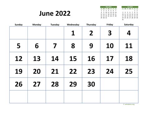 June 2022 Calendar With Extra Large Dates