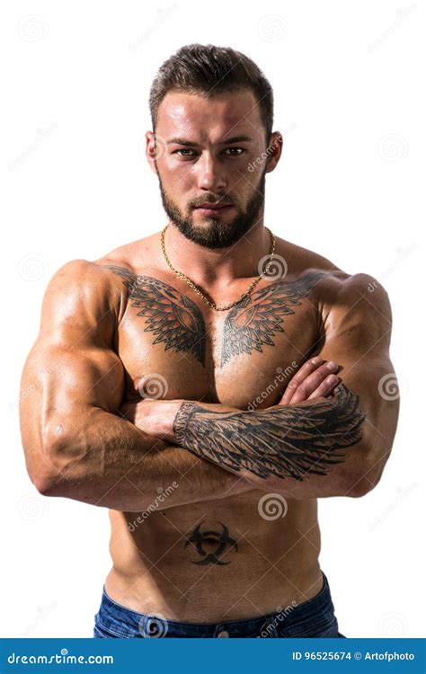 Handsome Topless Muscular Man Standing Isolated Stock Photo Image Of