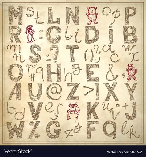 Doodle Alphabet Design On Grunge Background Vector Image